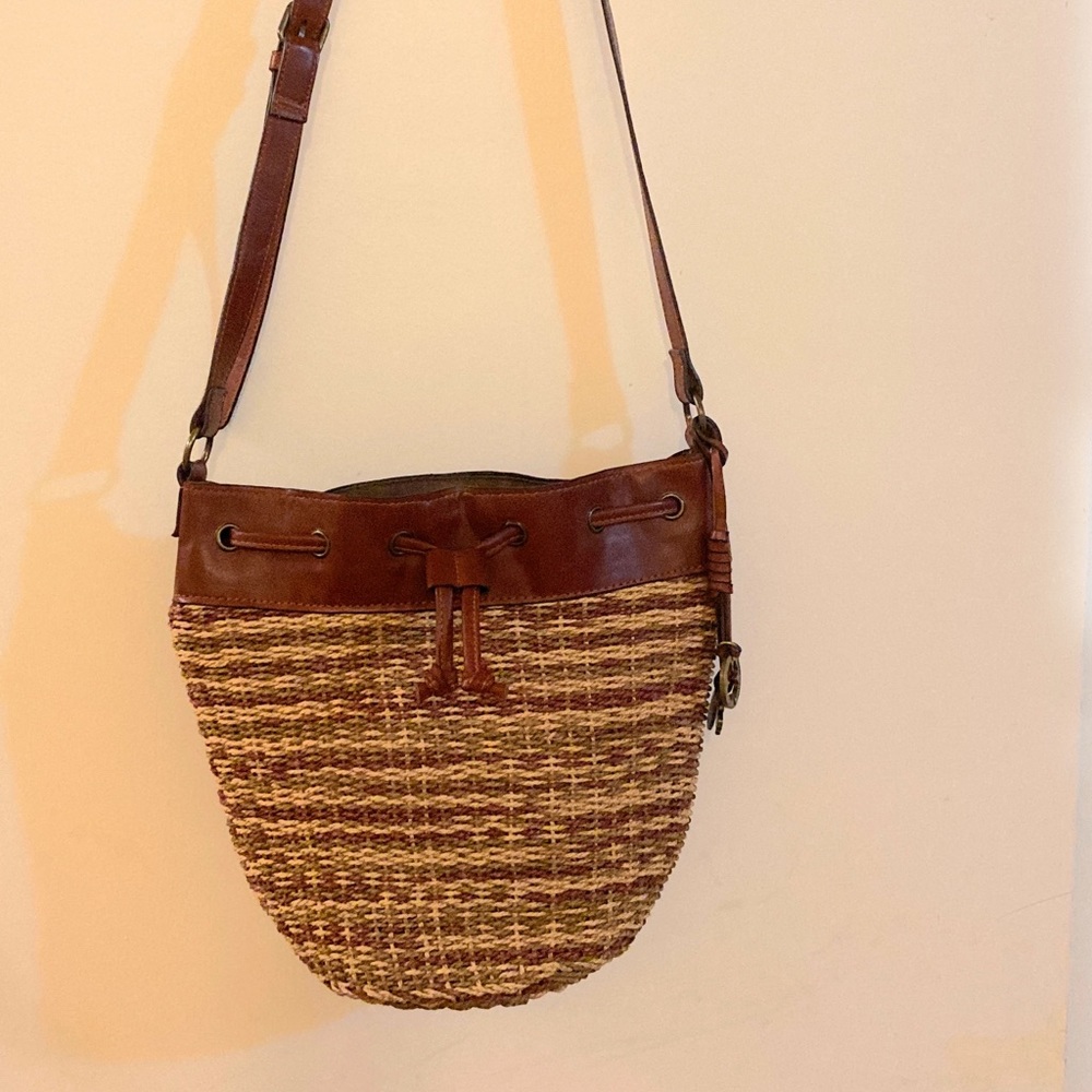 Lucky Brand Bucket Rattan Ramie Woven Bag